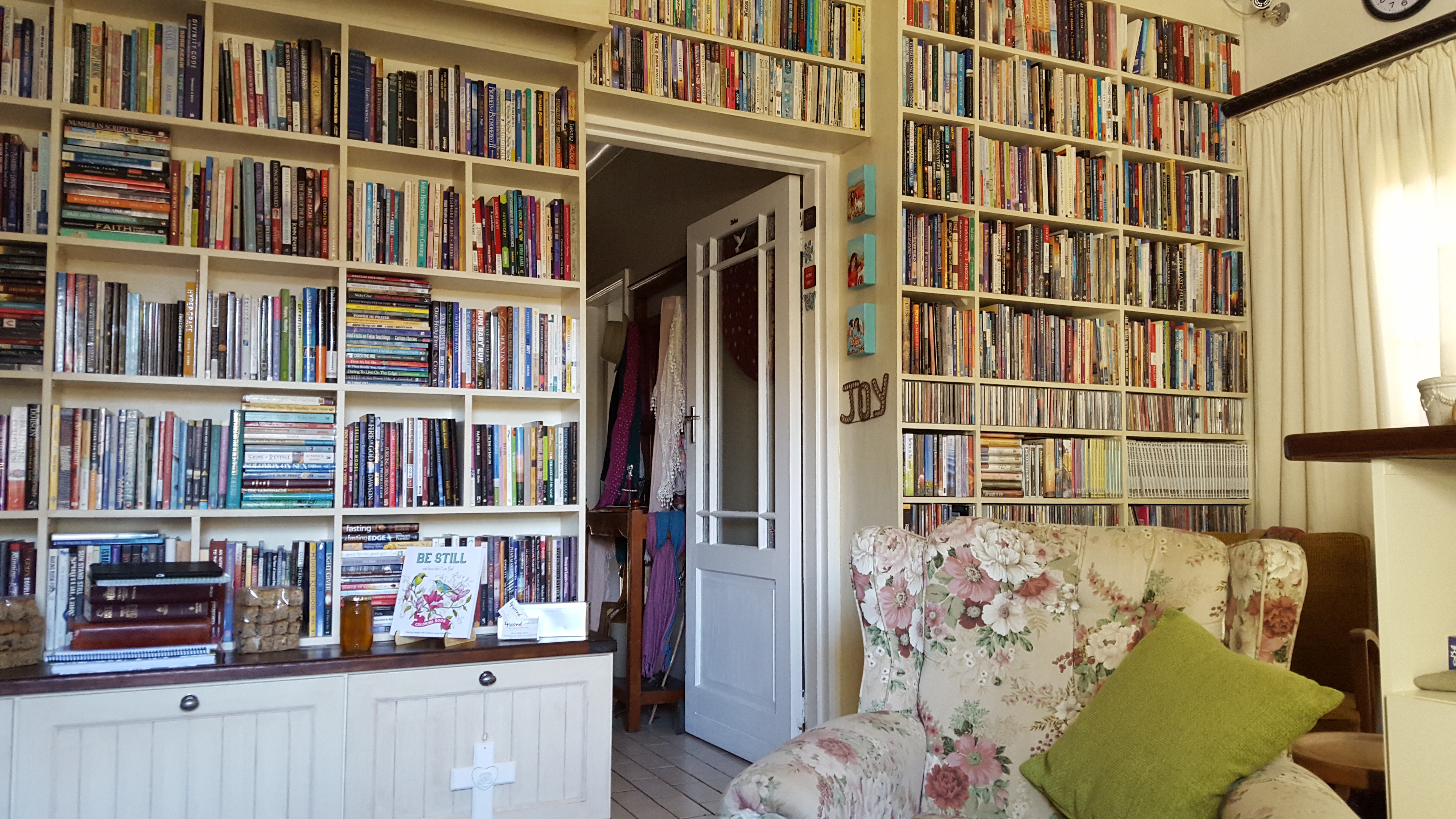 Floor-to-ceiling bookshelves